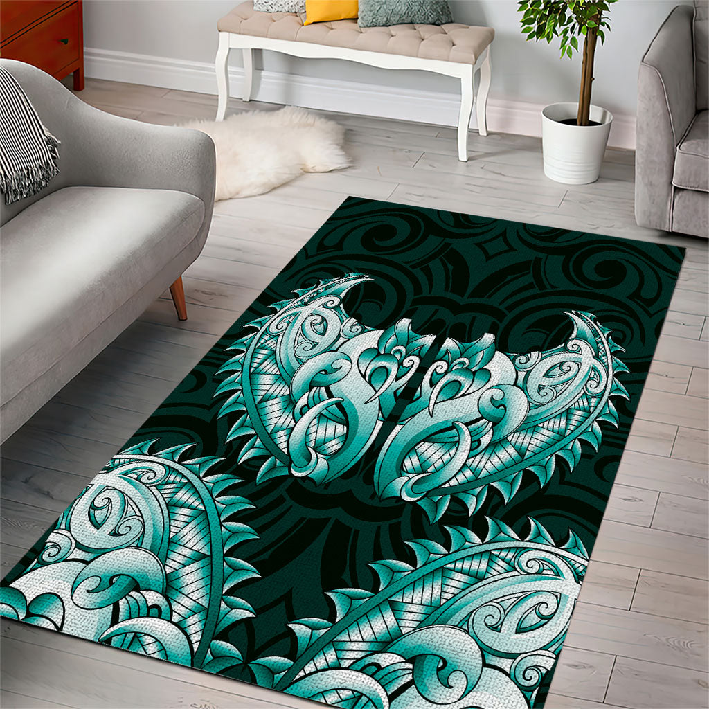 New Zealand Ta Moko Area Rug Aotearoa Maori Chest Tattoo Turquoise