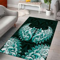 New Zealand Ta Moko Area Rug Aotearoa Maori Chest Tattoo Turquoise