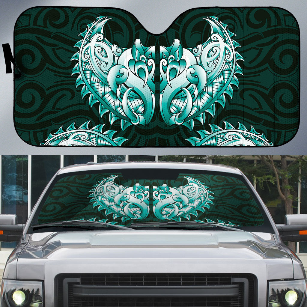 New Zealand Ta Moko Auto Sun Shade Aotearoa Maori Chest Tattoo Turquoise LT14 Turquoise - Polynesian Pride