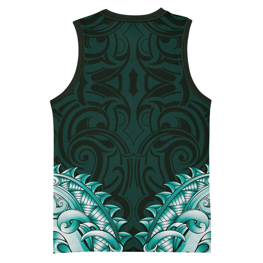New Zealand Ta Moko Basketball Jersey Aotearoa Maori Chest Tattoo Turquoise
