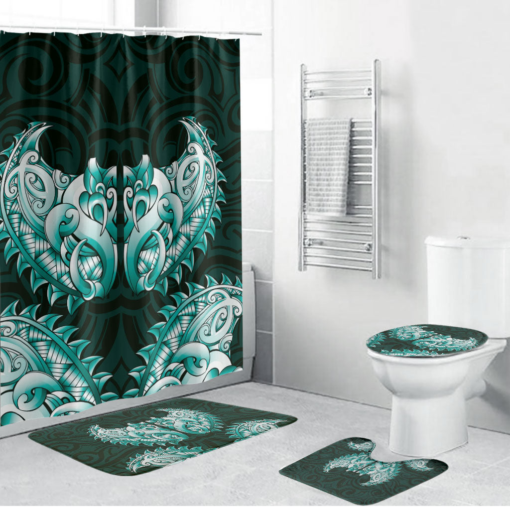 New Zealand Ta Moko Bathroom Set Aotearoa Maori Chest Tattoo Turquoise LT14 Bathroom Set (4 pcs) Turquoise - Polynesian Pride