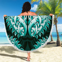 New Zealand Ta Moko Beach Blanket Aotearoa Maori Chest Tattoo Turquoise