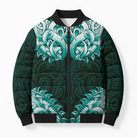 New Zealand Ta Moko Bomber Puffer Jacket Aotearoa Maori Chest Tattoo Turquoise