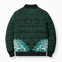 New Zealand Ta Moko Bomber Puffer Jacket Aotearoa Maori Chest Tattoo Turquoise