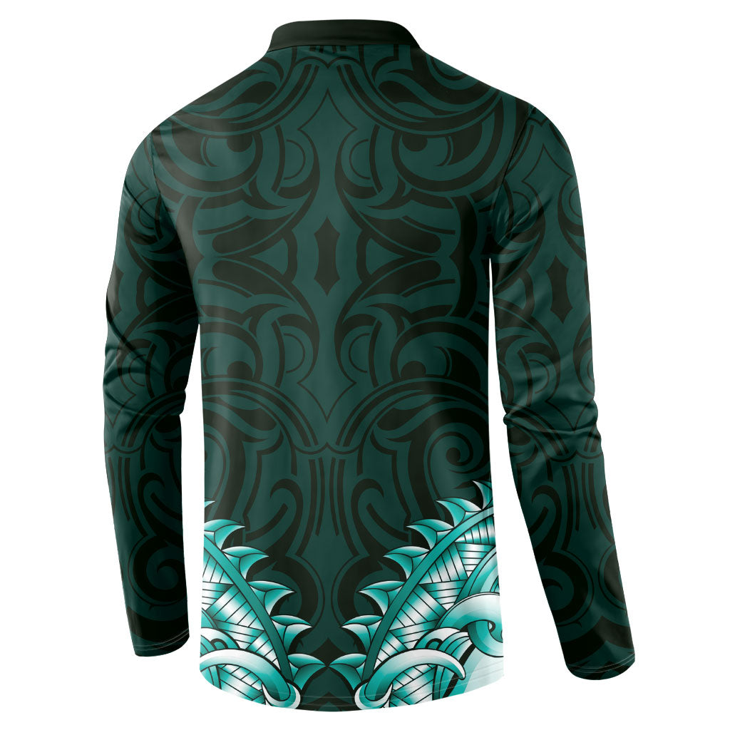 New Zealand Ta Moko Button Sweatshirt Aotearoa Maori Chest Tattoo Turquoise