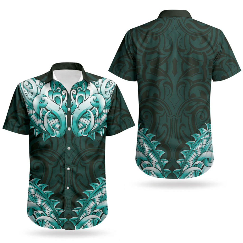 New Zealand Ta Moko Couples Matching Long Sleeve Bodycon Dress and Hawaiian Shirt Aotearoa Maori Chest Tattoo Turquoise