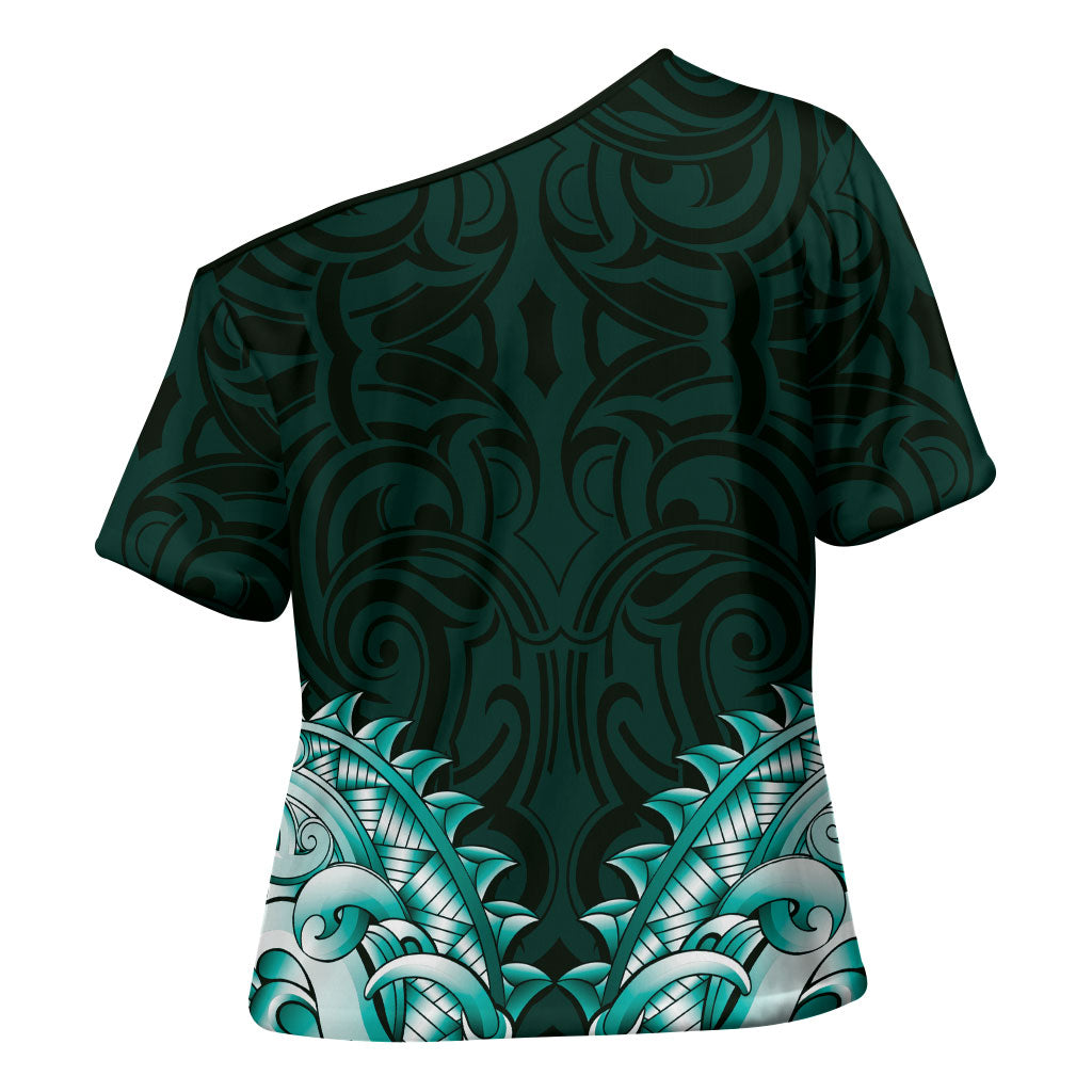 New Zealand Ta Moko Cross Shoulder Shirt Aotearoa Maori Chest Tattoo Turquoise