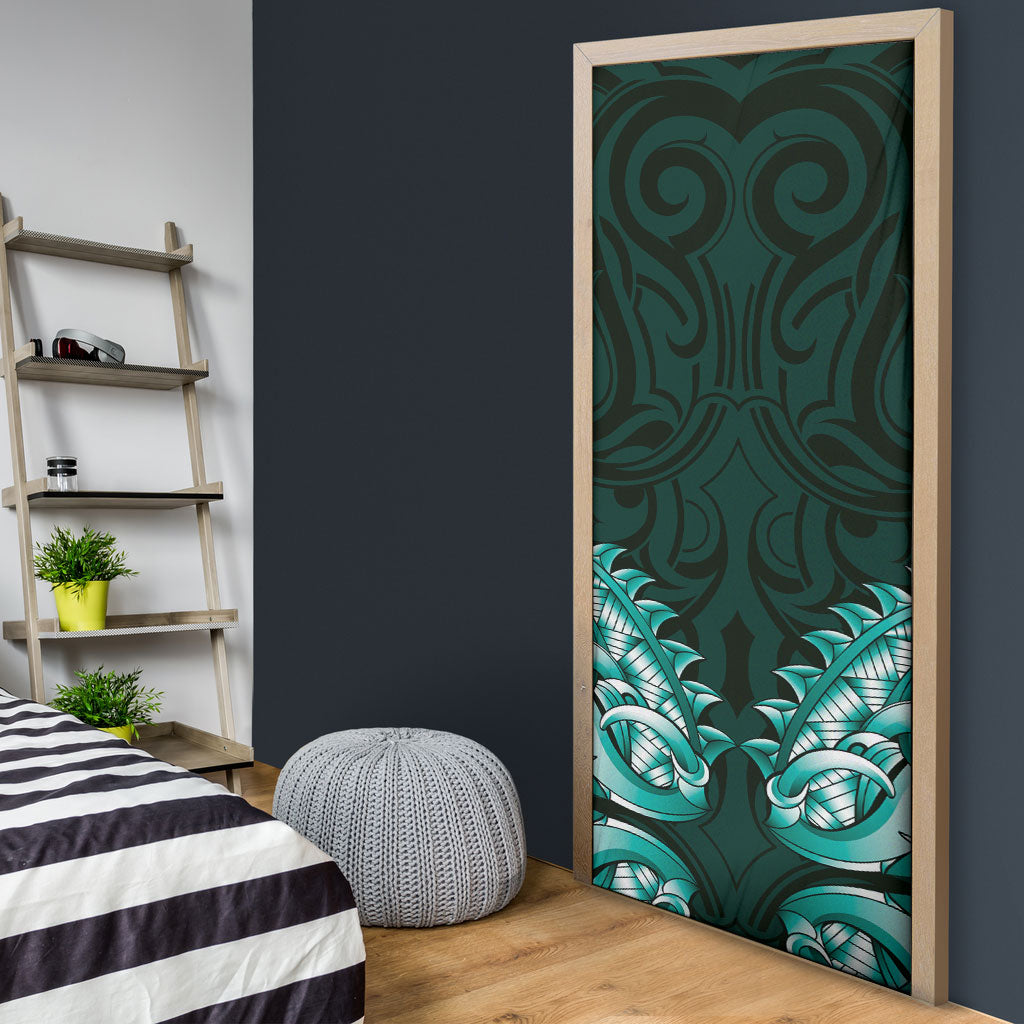 New Zealand Ta Moko Door Cover Aotearoa Maori Chest Tattoo Turquoise