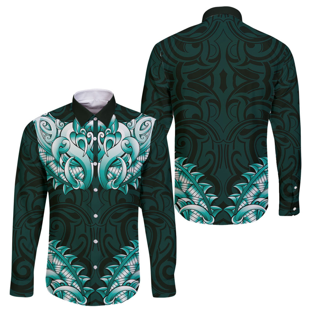 New Zealand Ta Moko Family Matching Short Sleeve Bodycon Dress and Hawaiian Shirt Aotearoa Maori Chest Tattoo Turquoise