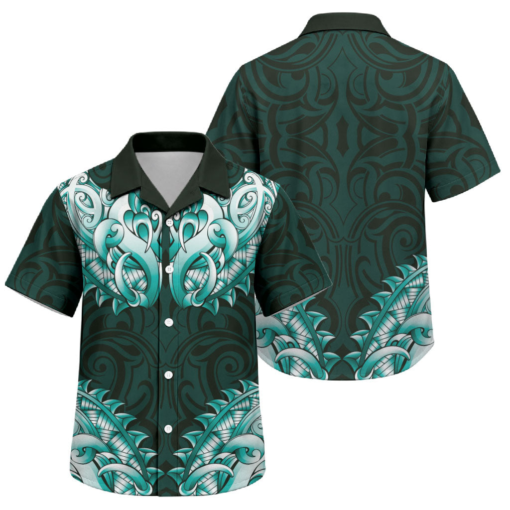 New Zealand Ta Moko Family Matching Tank Maxi Dress and Hawaiian Shirt Aotearoa Maori Chest Tattoo Turquoise