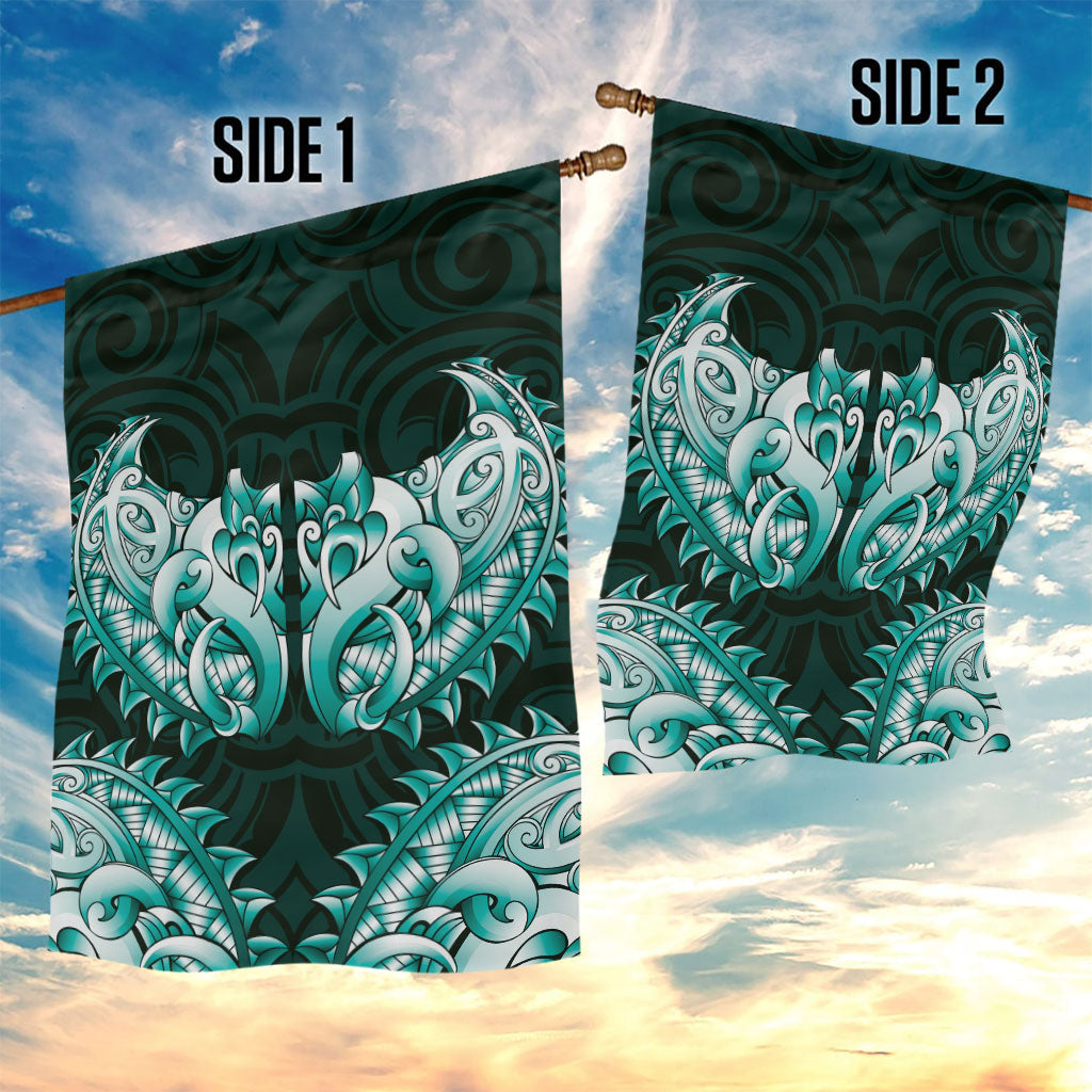 New Zealand Ta Moko Garden Flag Aotearoa Maori Chest Tattoo Turquoise