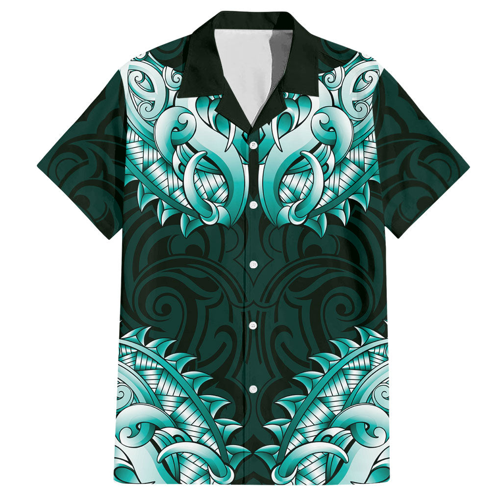 New Zealand Ta Moko Hawaiian Shirt Aotearoa Maori Chest Tattoo Turquoise