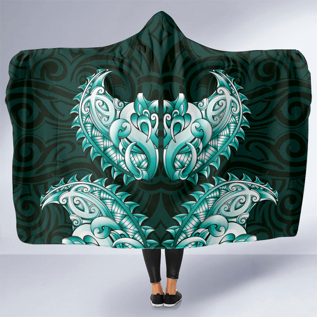 New Zealand Ta Moko Hooded Blanket Aotearoa Maori Chest Tattoo Turquoise