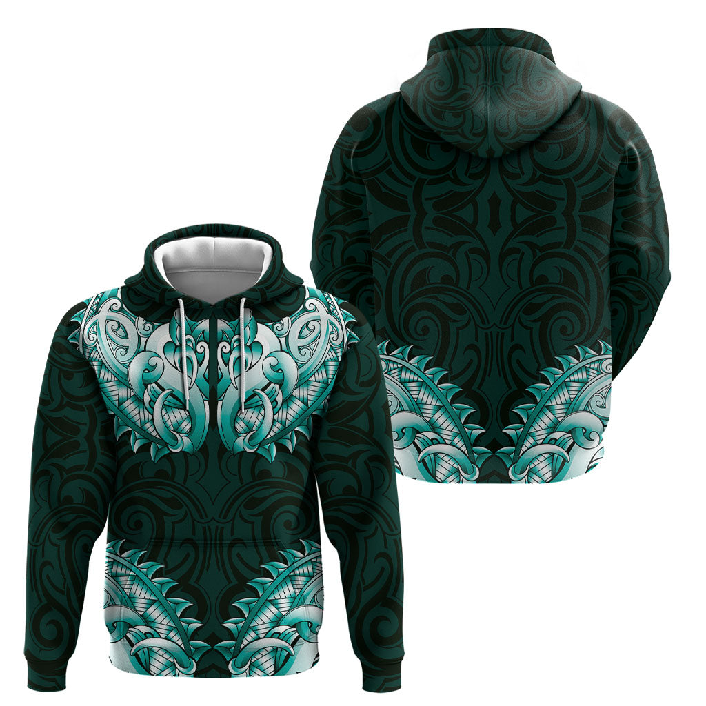New Zealand Ta Moko Hoodie Aotearoa Maori Chest Tattoo Turquoise