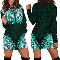 New Zealand Ta Moko Hoodie Dress Aotearoa Maori Chest Tattoo Turquoise