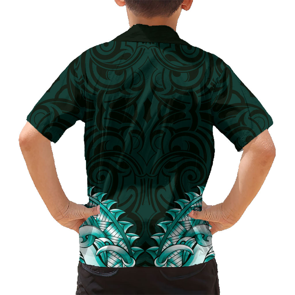 New Zealand Ta Moko Kid Hawaiian Shirt Aotearoa Maori Chest Tattoo Turquoise