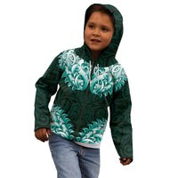 New Zealand Ta Moko Kid Hoodie Aotearoa Maori Chest Tattoo Turquoise