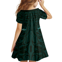 New Zealand Ta Moko Kid Short Sleeve Dress Aotearoa Maori Chest Tattoo Turquoise