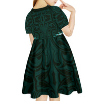 New Zealand Ta Moko Kid Short Sleeve Dress Aotearoa Maori Chest Tattoo Turquoise