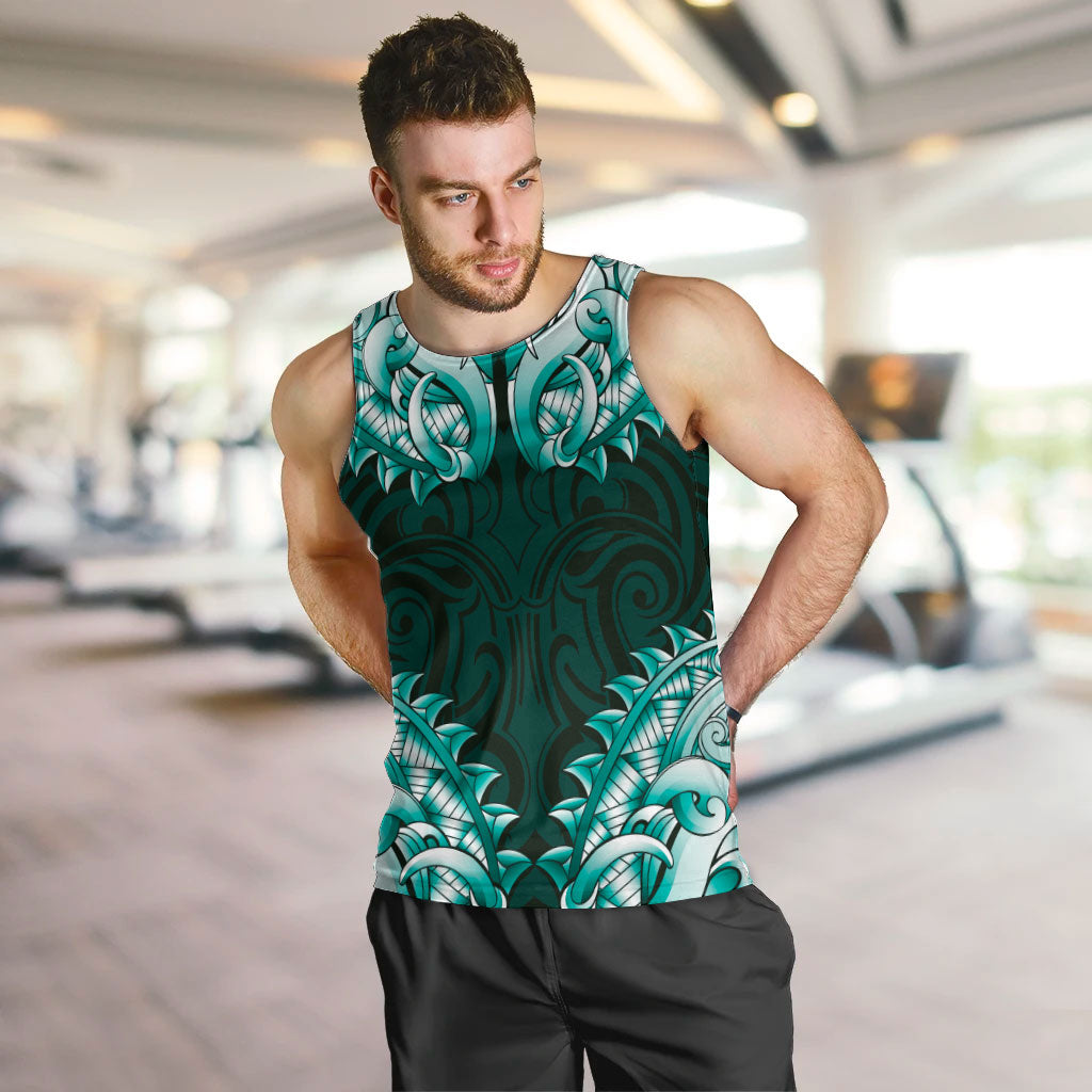 New Zealand Ta Moko Men Tank Top Aotearoa Maori Chest Tattoo Turquoise