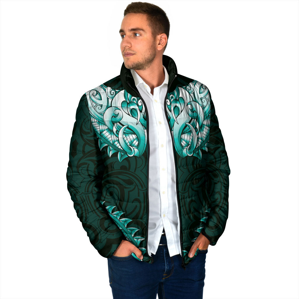 New Zealand Ta Moko Padded Jacket Aotearoa Maori Chest Tattoo Turquoise
