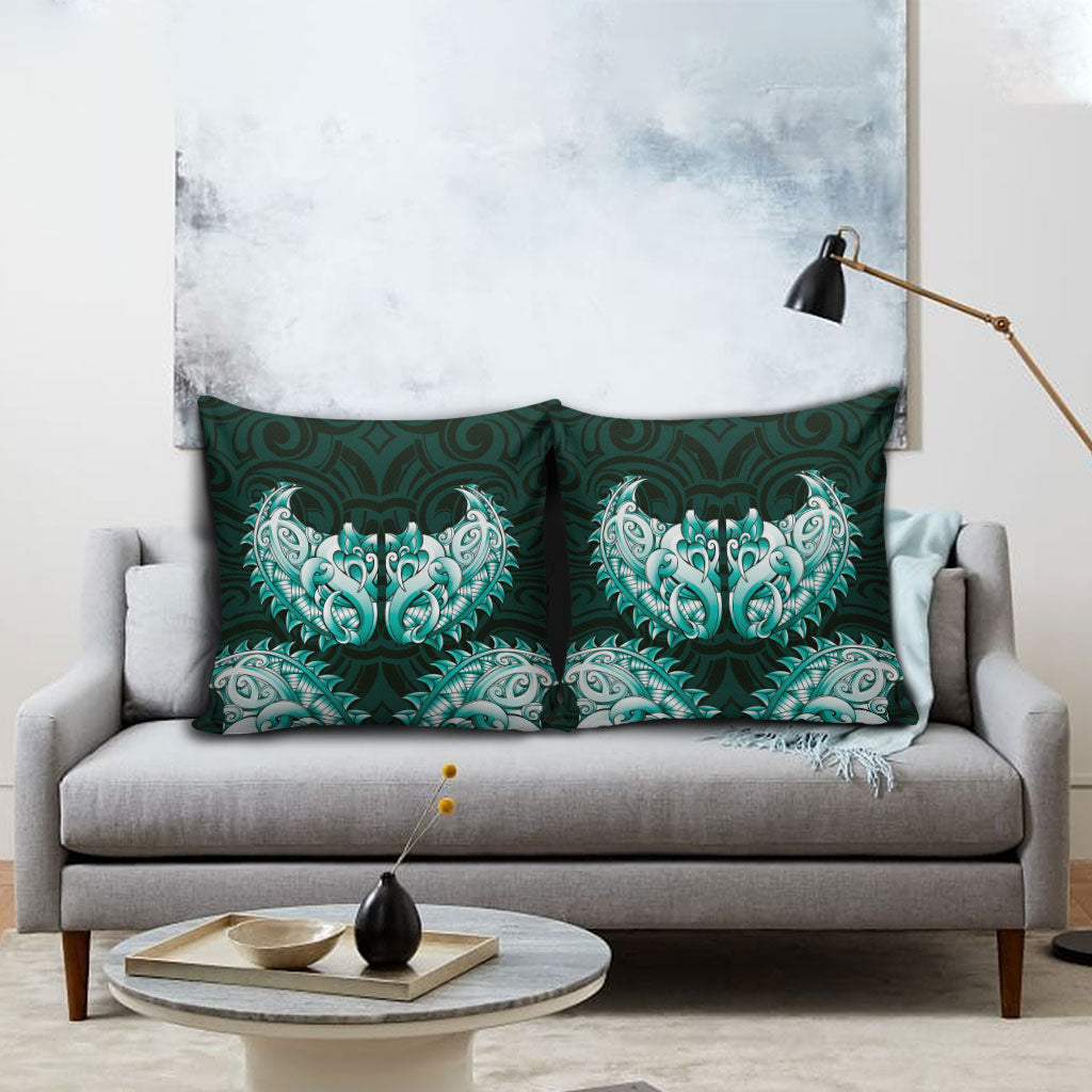 New Zealand Ta Moko Pillow Cover Aotearoa Maori Chest Tattoo Turquoise