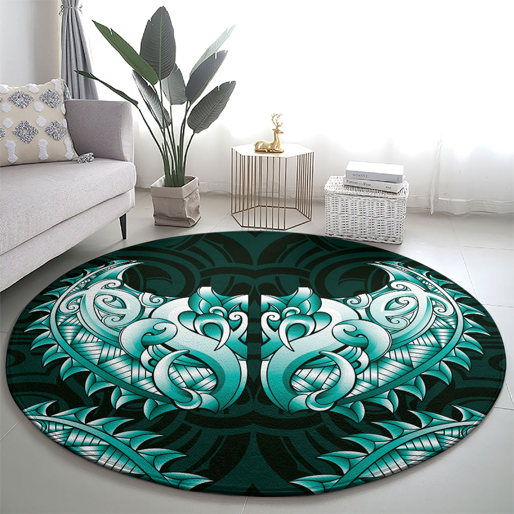 New Zealand Ta Moko Round Carpet Aotearoa Maori Chest Tattoo Turquoise