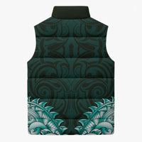 New Zealand Ta Moko Sleeveless Puffer Jacket Aotearoa Maori Chest Tattoo Turquoise