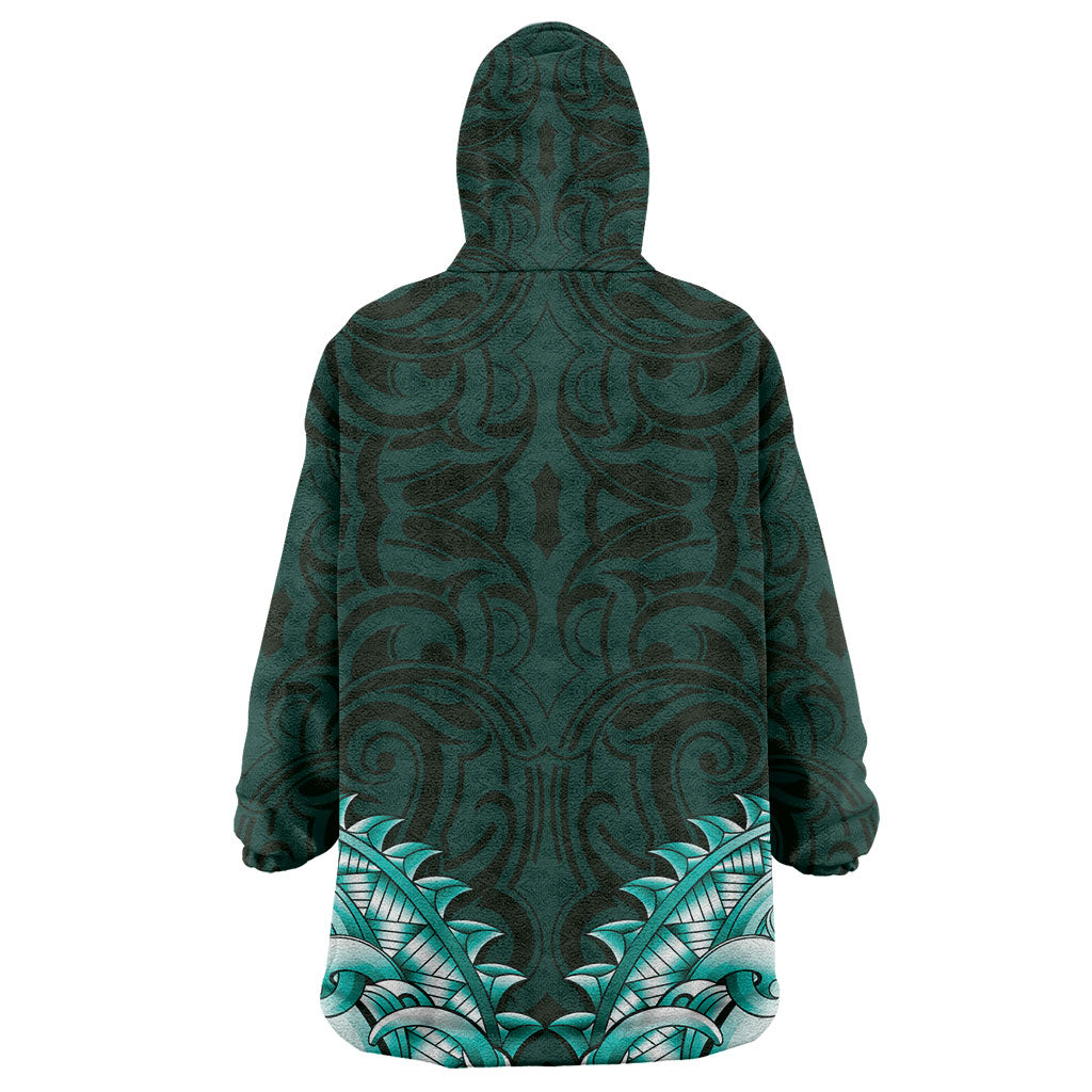 New Zealand Ta Moko Wearable Blanket Hoodie Aotearoa Maori Chest Tattoo Turquoise
