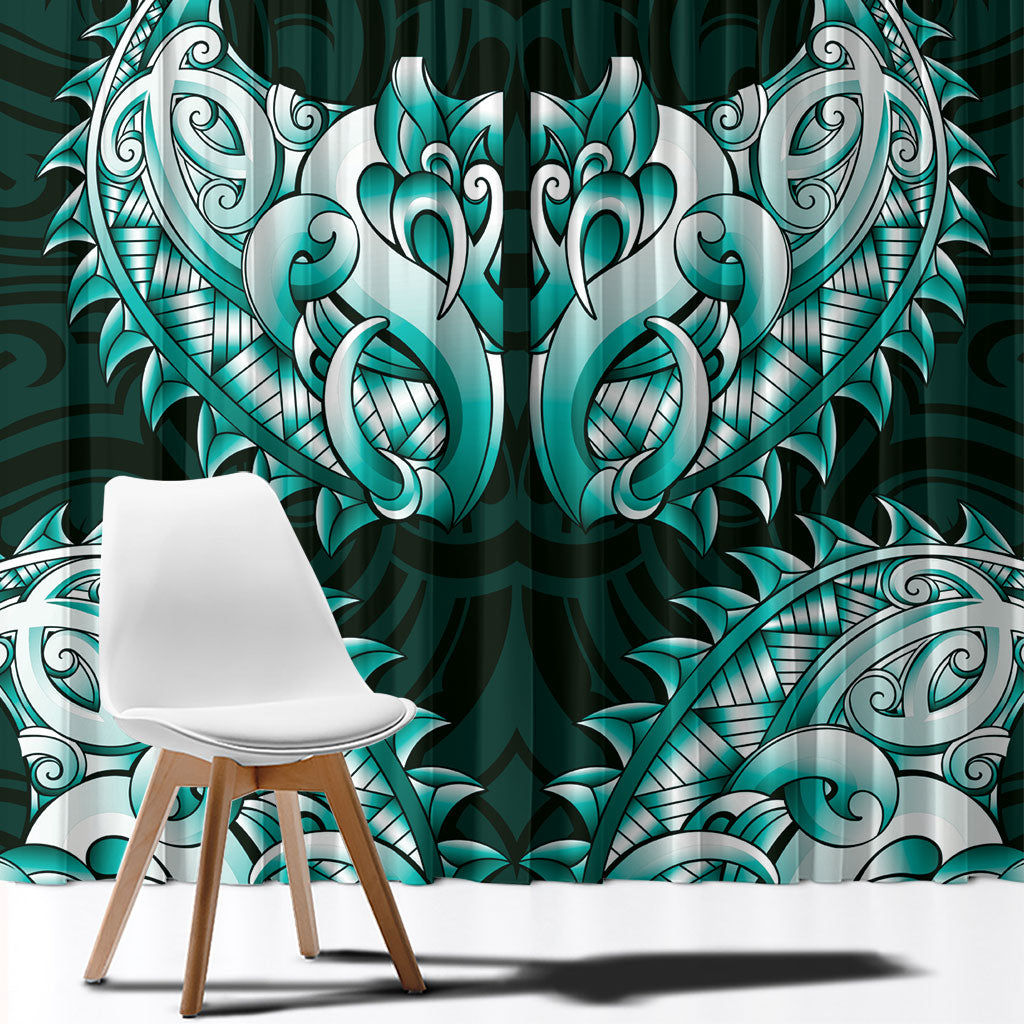 New Zealand Ta Moko Window Curtain Aotearoa Maori Chest Tattoo Turquoise