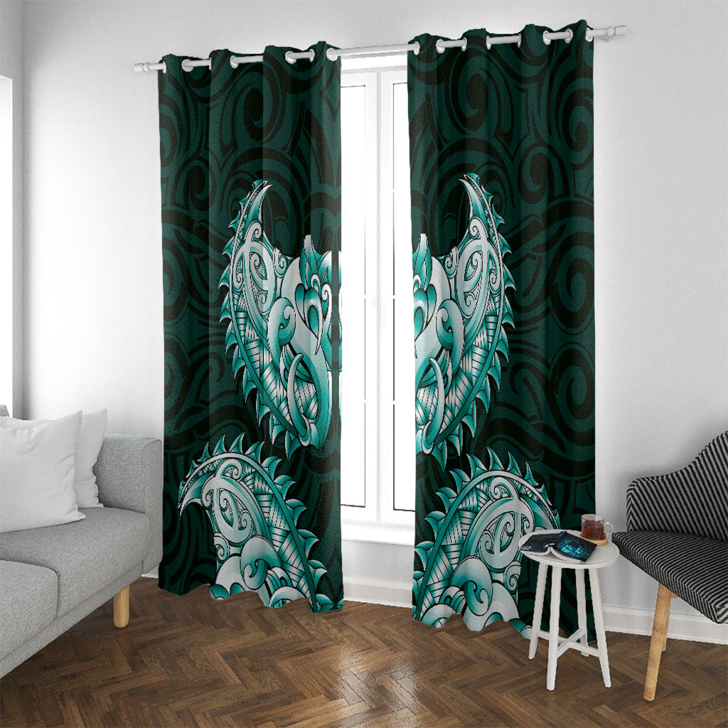 New Zealand Ta Moko Window Curtain Aotearoa Maori Chest Tattoo Turquoise