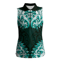 New Zealand Ta Moko Women Sleeveless Polo Shirt Aotearoa Maori Chest Tattoo Turquoise