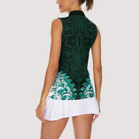 New Zealand Ta Moko Women Sleeveless Polo Shirt Aotearoa Maori Chest Tattoo Turquoise