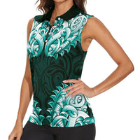 New Zealand Ta Moko Women Sleeveless Polo Shirt Aotearoa Maori Chest Tattoo Turquoise