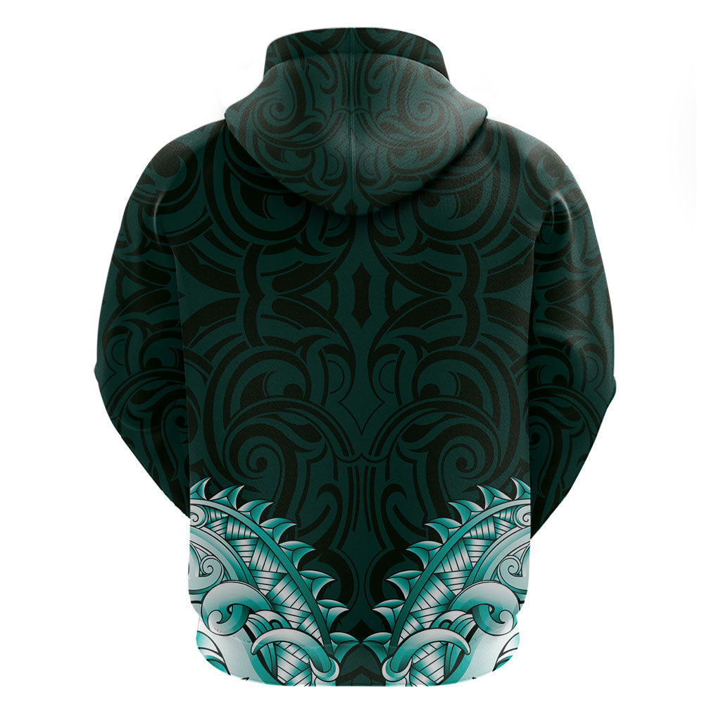 New Zealand Ta Moko Zip Hoodie Aotearoa Maori Chest Tattoo Turquoise