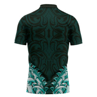 New Zealand Ta Moko Zipper Polo Shirt Aotearoa Maori Chest Tattoo Turquoise