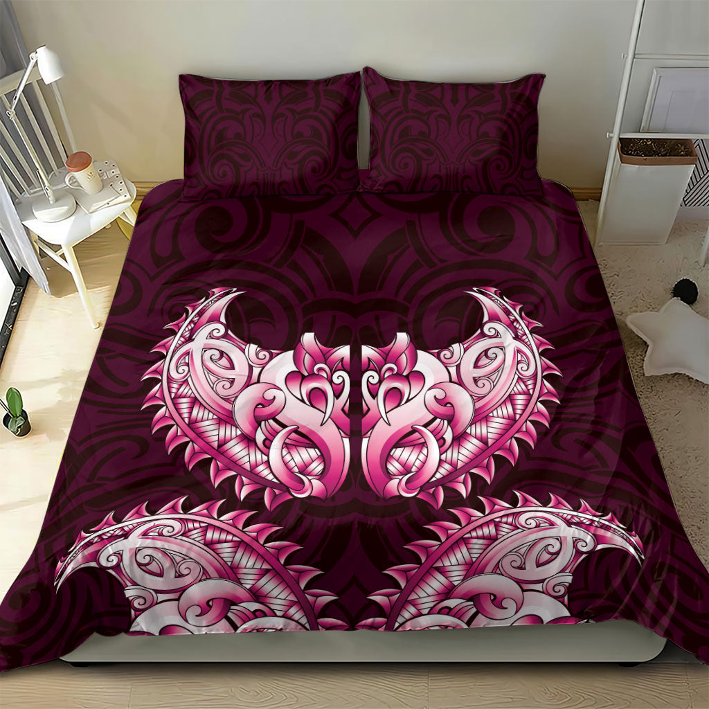New Zealand Ta Moko Bedding Set Aotearoa Maori Chest Tattoo Pink
