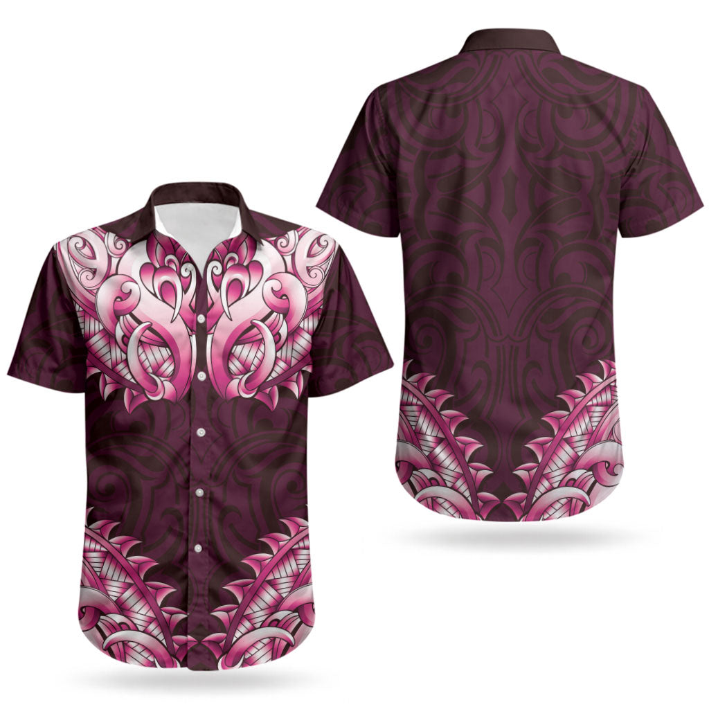 New Zealand Ta Moko Couples Matching Mermaid Dress and Hawaiian Shirt Aotearoa Maori Chest Tattoo Pink