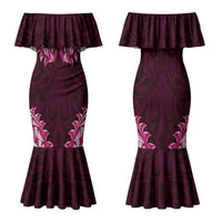 New Zealand Ta Moko Couples Matching Mermaid Dress and Hawaiian Shirt Aotearoa Maori Chest Tattoo Pink