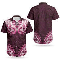 New Zealand Ta Moko Couples Matching Off The Shoulder Long Sleeve Dress and Hawaiian Shirt Aotearoa Maori Chest Tattoo Pink