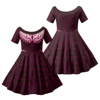 New Zealand Ta Moko Family Matching Long Sleeve Bodycon Dress and Hawaiian Shirt Aotearoa Maori Chest Tattoo Pink