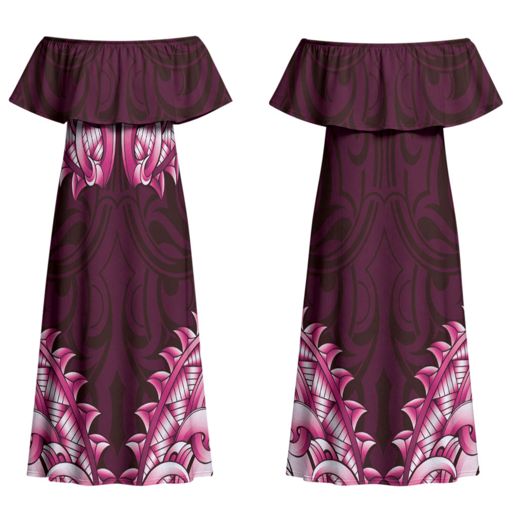 New Zealand Ta Moko Family Matching Off Shoulder Maxi Dress and Hawaiian Shirt Aotearoa Maori Chest Tattoo Pink