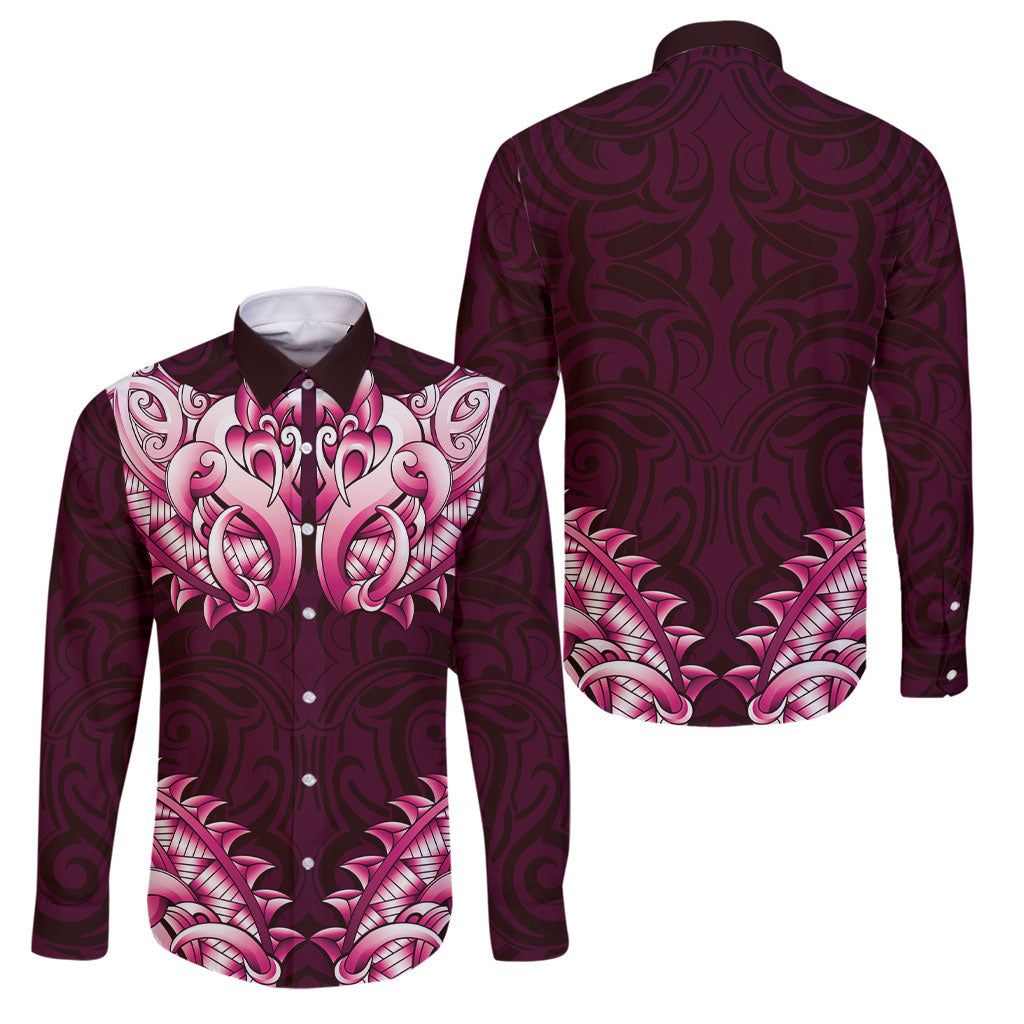 New Zealand Ta Moko Family Matching Off Shoulder Short Dress and Hawaiian Shirt Aotearoa Maori Chest Tattoo Pink