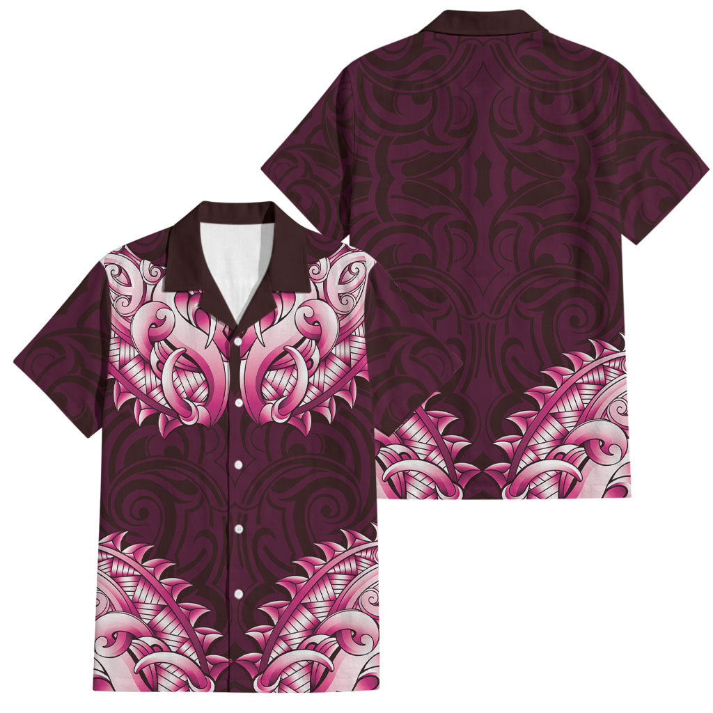 New Zealand Ta Moko Family Matching Short Sleeve Bodycon Dress and Hawaiian Shirt Aotearoa Maori Chest Tattoo Pink
