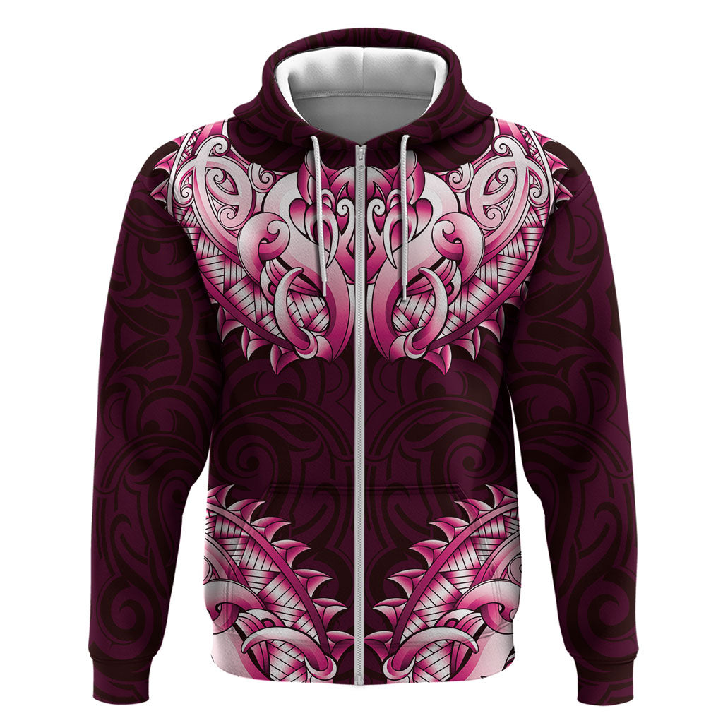 New Zealand Ta Moko Hoodie Aotearoa Maori Chest Tattoo Pink