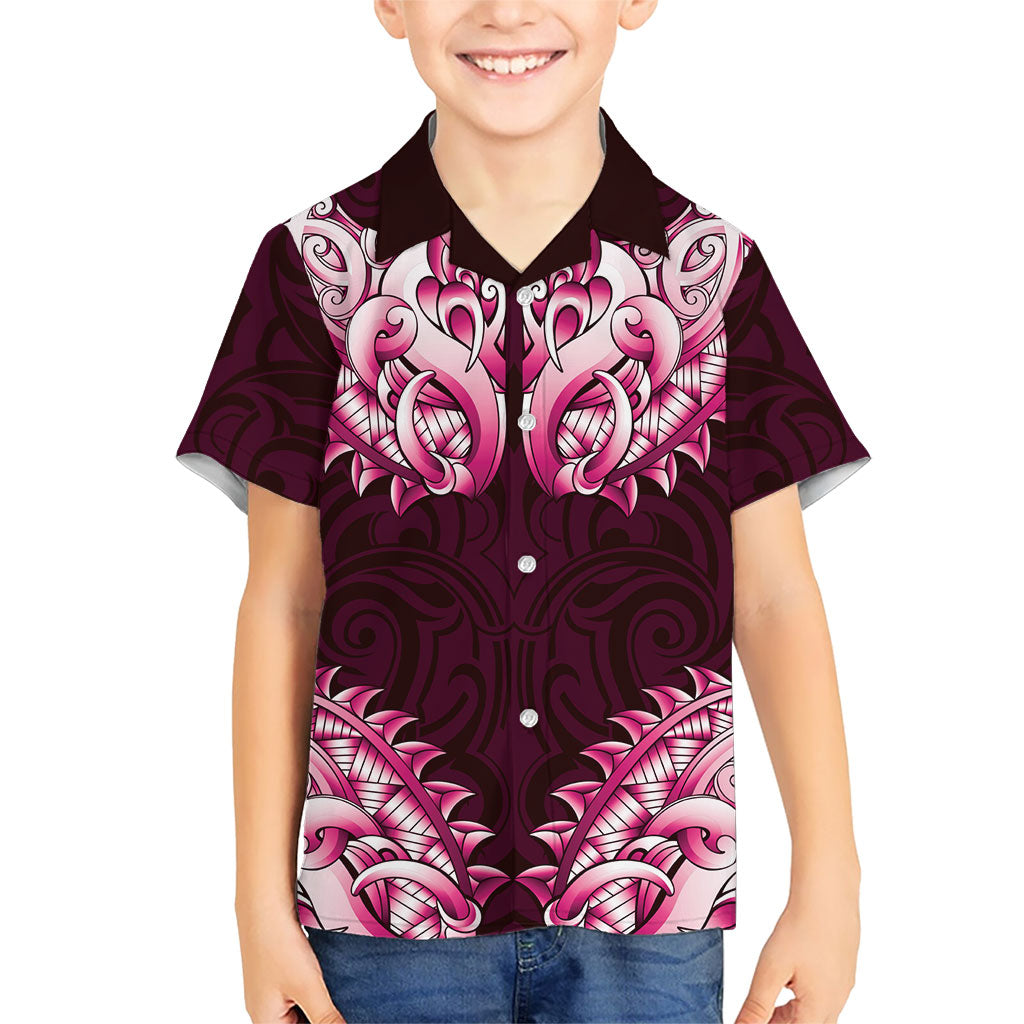 New Zealand Ta Moko Kid Hawaiian Shirt Aotearoa Maori Chest Tattoo Pink