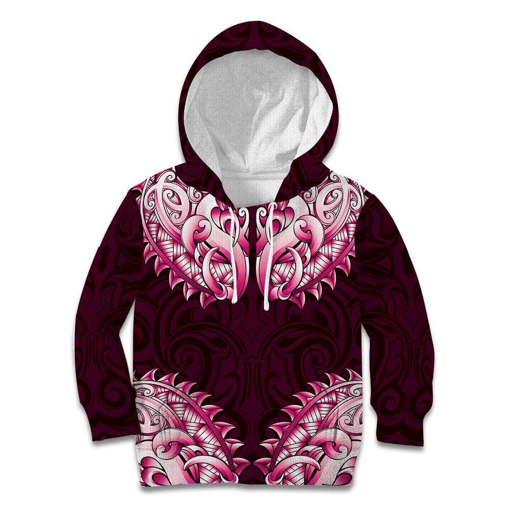 New Zealand Ta Moko Kid Hoodie Aotearoa Maori Chest Tattoo Pink