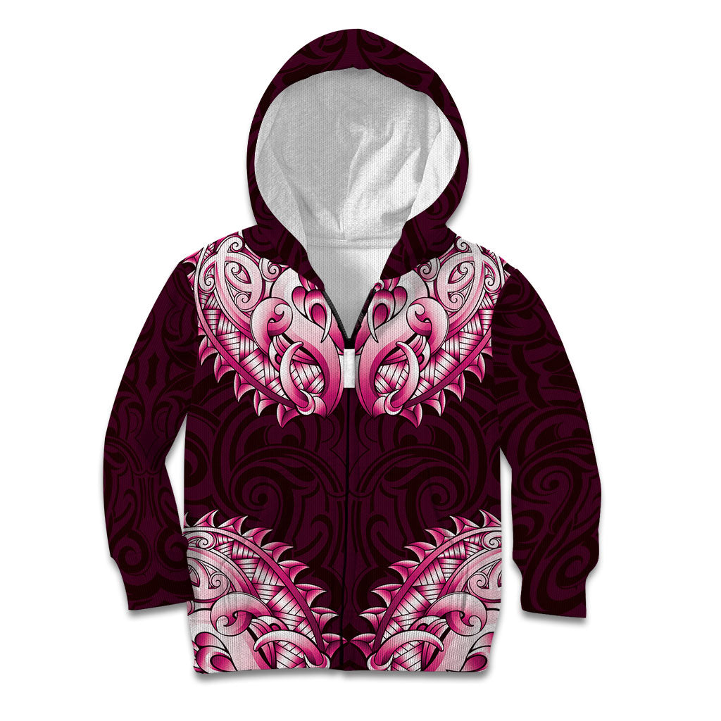 New Zealand Ta Moko Kid Hoodie Aotearoa Maori Chest Tattoo Pink