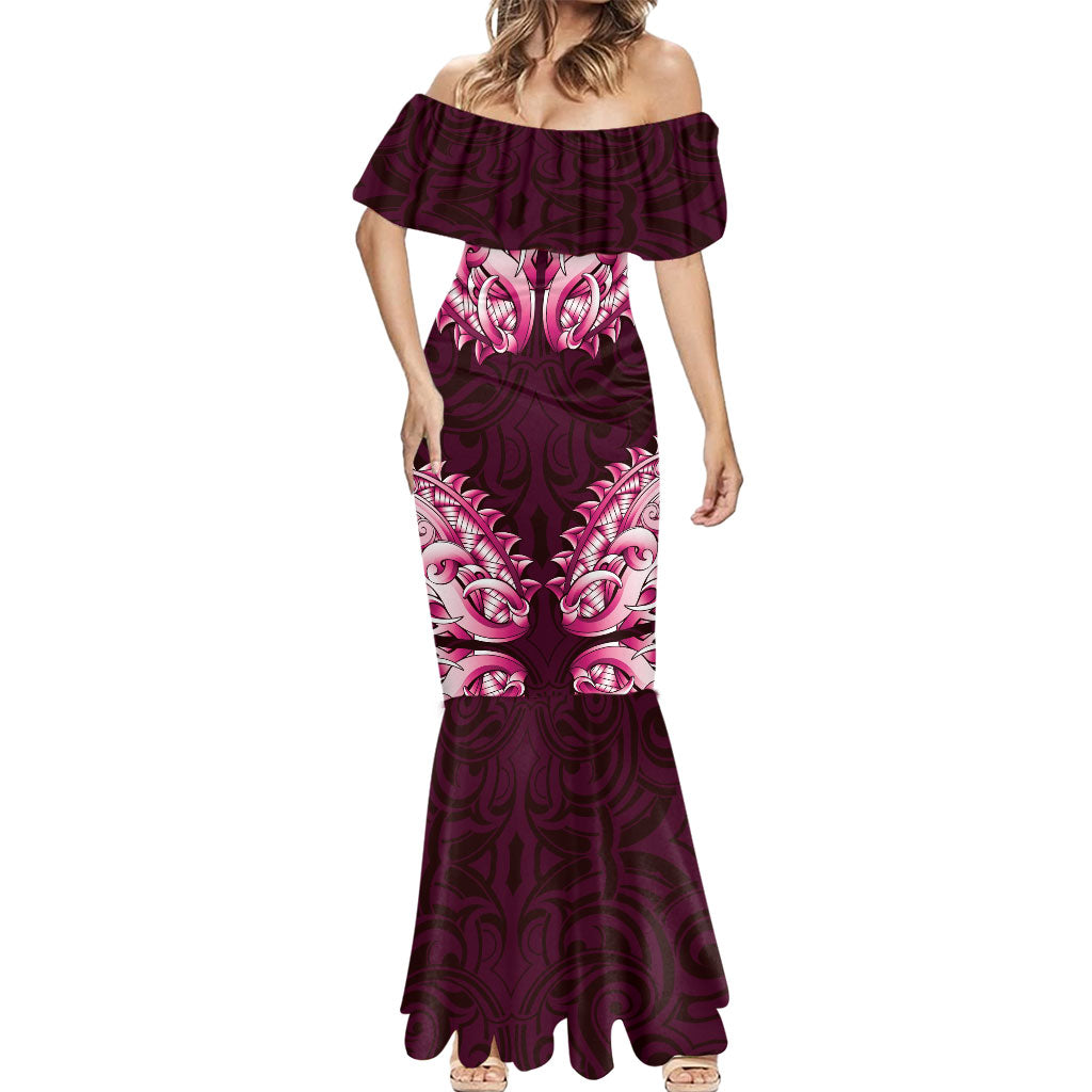 New Zealand Ta Moko Mermaid Dress Aotearoa Maori Chest Tattoo Pink