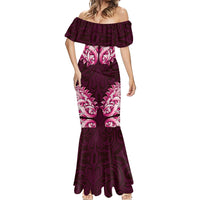New Zealand Ta Moko Mermaid Dress Aotearoa Maori Chest Tattoo Pink